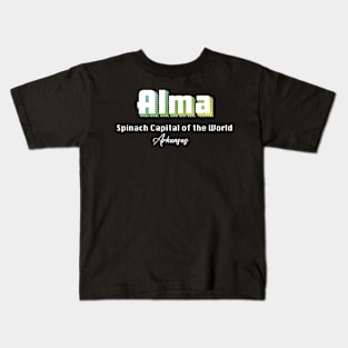 Alma Arkansas Yellow Text Kids T-Shirt